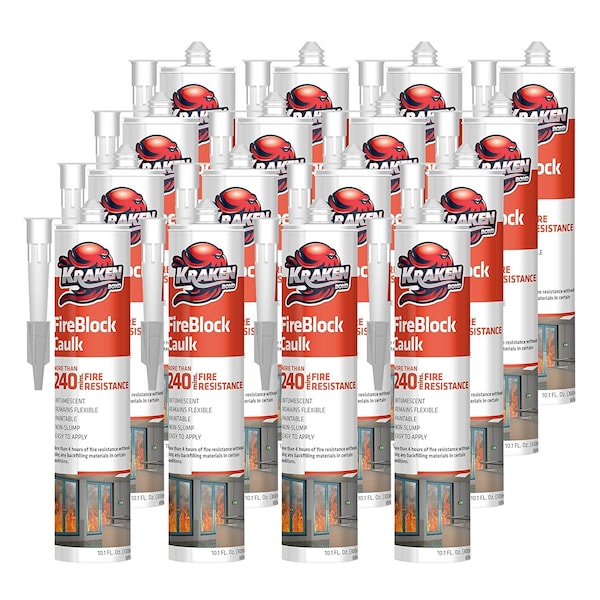 Krakenbond Krakenbond Fire Block Acrylic Caulk for Stone, Concrete, Cement, Heat Resistant, Paintable, 10.1 oz, White, 12PK KR1201FRS-12 - main